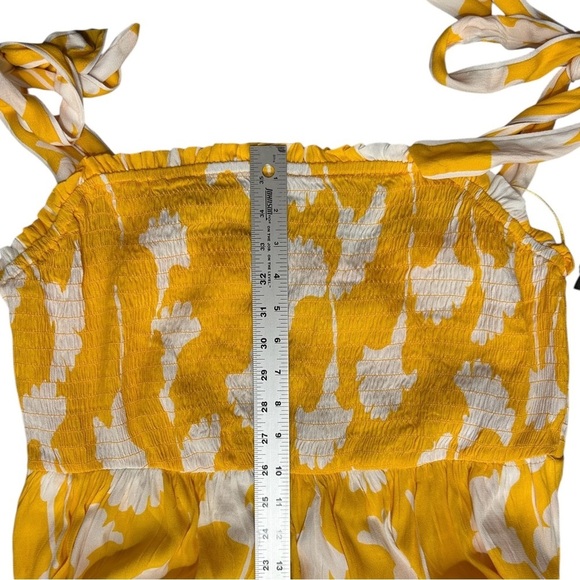 DIANE VON FURSTENBERG Yellow & White Ginkgo Flowy Sundress Tie Straps Pocket XXL - Picture 7 of 10